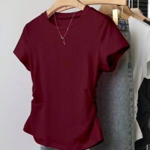 INAWLY T-shirt femme à manches courtes de couleur unie, design minimaliste pour un port casual quotidien