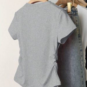 INAWLY T-shirt femme à manches courtes de couleur unie, design minimaliste pour un port casual quotidien