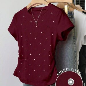 INAWLY T-shirt femme à manches courtes de couleur unie, design minimaliste pour un port casual quotidien