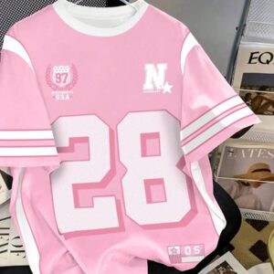 SHEIN T-shirt Femme Style Collège Sports Style Lettre Combinée Numérique Rétro Pois Sens de la Rue Décontracté