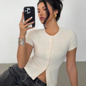 Siren Gaze Tee-shirt femme à fermeture boutonnée devant de couleur unie, hauts décontractés pour l'extérieur