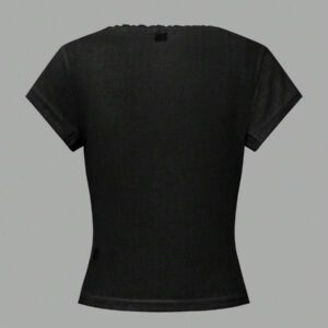 Zielony T-shirt femme à manches courtes avec bordure en dentelle, coupe ajustée élégante avec détail de 3 boutons, Top casual, nouvelles arrivages pour l'été