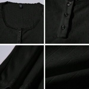 Zielony T-shirt femme à manches courtes avec bordure en dentelle, coupe ajustée élégante avec détail de 3 boutons, Top casual, nouvelles arrivages pour l'été