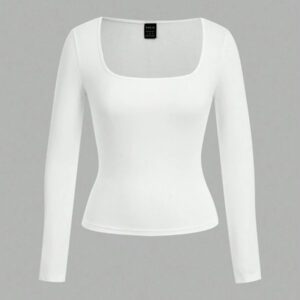 SHEIN EZwear 2 pièces/set T-shirt décontracté à manches longues et col carré moulant pour femme, adapté pour l'été