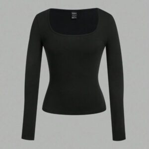 SHEIN EZwear 2 pièces/set T-shirt décontracté à manches longues et col carré moulant pour femme, adapté pour l'été