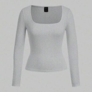 SHEIN EZwear 2 pièces/set T-shirt décontracté à manches longues et col carré moulant pour femme, adapté pour l'été