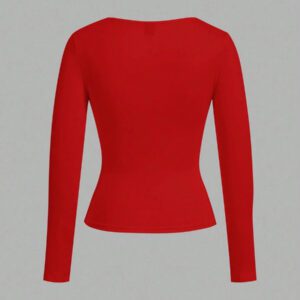SHEIN EZwear 2 pièces/set T-shirt décontracté à manches longues et col carré moulant pour femme, adapté pour l'été