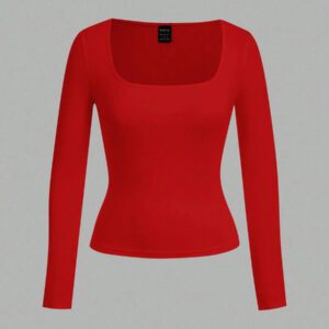 SHEIN EZwear 2 pièces/set T-shirt décontracté à manches longues et col carré moulant pour femme, adapté pour l'été