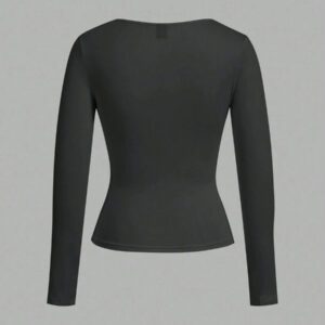SHEIN EZwear 2 pièces/set T-shirt décontracté à manches longues et col carré moulant pour femme, adapté pour l'été