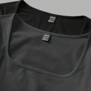 SHEIN EZwear 2 pièces/set T-shirt décontracté à manches longues et col carré moulant pour femme, adapté pour l'été