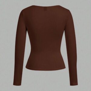 SHEIN EZwear 2 pièces/set T-shirt décontracté à manches longues et col carré moulant pour femme, adapté pour l'été