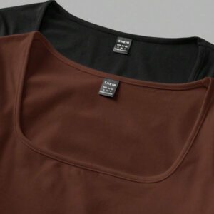 SHEIN EZwear 2 pièces/set T-shirt décontracté à manches longues et col carré moulant pour femme, adapté pour l'été