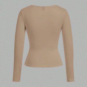 SHEIN EZwear 2 pièces/set T-shirt décontracté à manches longues et col carré moulant pour femme, adapté pour l'été