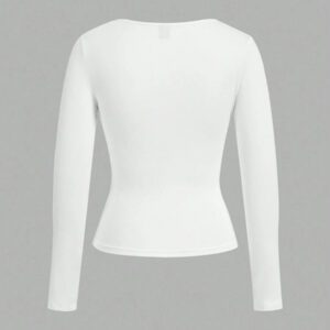 SHEIN EZwear 2 pièces/set T-shirt décontracté à manches longues et col carré moulant pour femme, adapté pour l'été