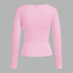 SHEIN EZwear 2 pièces/set T-shirt décontracté à manches longues et col carré moulant pour femme, adapté pour l'été
