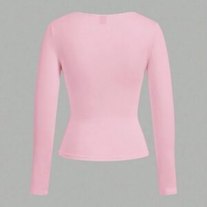 SHEIN EZwear 2 pièces/set T-shirt décontracté à manches longues et col carré moulant pour femme, adapté pour l'été