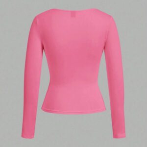 SHEIN EZwear 2 pièces/set T-shirt décontracté à manches longues et col carré moulant pour femme, adapté pour l'été
