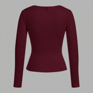 SHEIN EZwear 2 pièces/set T-shirt décontracté à manches longues et col carré moulant pour femme, adapté pour l'été