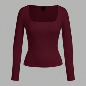 SHEIN EZwear 2 pièces/set T-shirt décontracté à manches longues et col carré moulant pour femme, adapté pour l'été