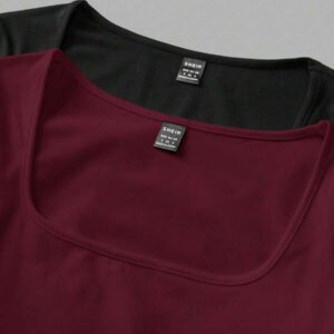 SHEIN EZwear 2 pièces/set T-shirt décontracté à manches longues et col carré moulant pour femme, adapté pour l'été