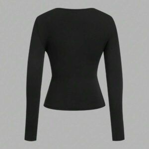 SHEIN EZwear 2 pièces/set T-shirt décontracté à manches longues et col carré moulant pour femme, adapté pour l'été