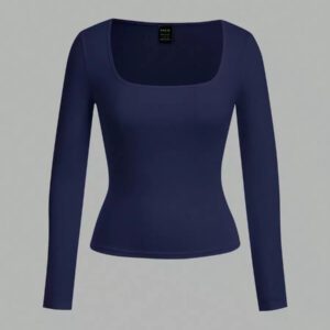 SHEIN EZwear 2 pièces/set T-shirt décontracté à manches longues et col carré moulant pour femme, adapté pour l'été