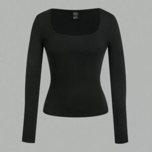 SHEIN EZwear 2 pièces/set T-shirt décontracté à manches longues et col carré moulant pour femme, adapté pour l'été