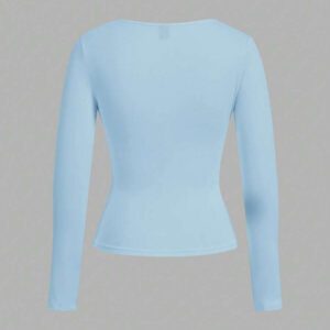 SHEIN EZwear 2 pièces/set T-shirt décontracté à manches longues et col carré moulant pour femme, adapté pour l'été