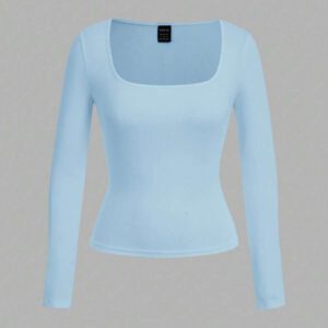 SHEIN EZwear 2 pièces/set T-shirt décontracté à manches longues et col carré moulant pour femme, adapté pour l'été