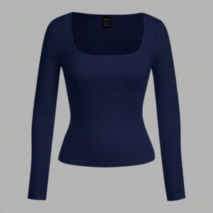 SHEIN EZwear 2 pièces/set T-shirt décontracté à manches longues et col carré moulant pour femme, adapté pour l'été