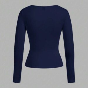 SHEIN EZwear 2 pièces/set T-shirt décontracté à manches longues et col carré moulant pour femme, adapté pour l'été
