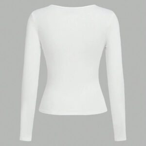 SHEIN EZwear 2 pièces/set T-shirt décontracté à manches longues et col carré moulant pour femme, adapté pour l'été