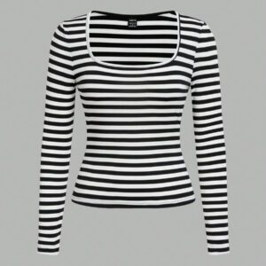 SHEIN EZwear 2 pièces/set T-shirt décontracté à manches longues et col carré moulant pour femme, adapté pour l'été
