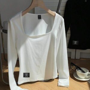 SHEIN EZwear 2 pièces/set T-shirt décontracté à manches longues et col carré moulant pour femme, adapté pour l'été