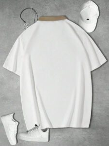 Manfinity Sporsity Chemise polo d'été vintage décontractée ample à manches courtes, col décontracté, avec imprimé graphique de lettres pour hommes – Image 3
