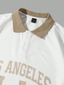 Manfinity Sporsity Chemise polo d'été vintage décontractée ample à manches courtes, col décontracté, avec imprimé graphique de lettres pour hommes – Image 5