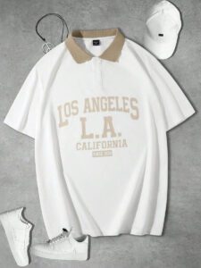 Manfinity Sporsity Chemise polo d'été vintage décontractée ample à manches courtes, col décontracté, avec imprimé graphique de lettres pour hommes – Image 7