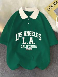 Manfinity Sporsity Chemise polo d'été vintage décontractée ample à manches courtes, col décontracté, avec imprimé graphique de lettres pour hommes – Image 8