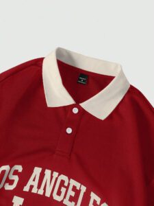 Manfinity Sporsity Chemise polo d'été vintage décontractée ample à manches courtes, col décontracté, avec imprimé graphique de lettres pour hommes – Image 24