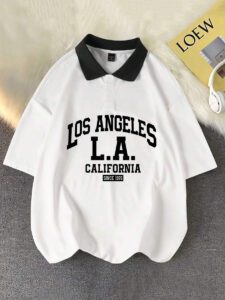 Manfinity Sporsity Chemise polo d'été vintage décontractée ample à manches courtes, col décontracté, avec imprimé graphique de lettres pour hommes – Image 26