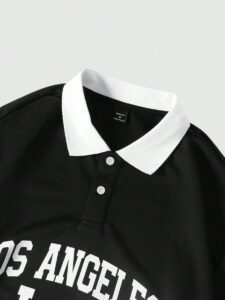 Manfinity Sporsity Chemise polo d'été vintage décontractée ample à manches courtes, col décontracté, avec imprimé graphique de lettres pour hommes – Image 35
