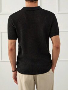 RueChic Polo à demi-zip standard à texture unie pour hommes – Image 3