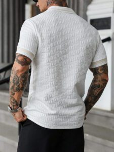 Manfinity Mode Chemise polo à manches courtes en jacquard décontractée pour homme, parfaite pour les trajets quotidiens en été – Image 3