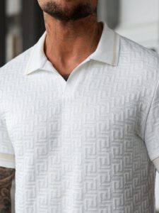 Manfinity Mode Chemise polo à manches courtes en jacquard décontractée pour homme, parfaite pour les trajets quotidiens en été – Image 7