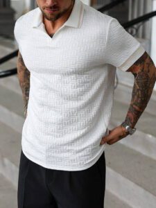 Manfinity Mode Chemise polo à manches courtes en jacquard décontractée pour homme, parfaite pour les trajets quotidiens en été – Image 8
