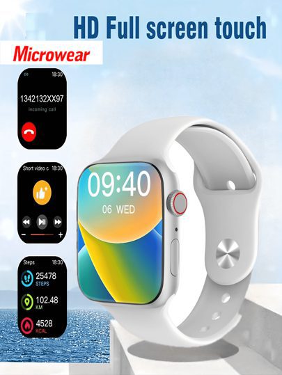 Microwear Montre connectée de 2,07 pouces avec écran tactile, pour hommes et femmes compatible avec les téléphones Android et iOS. Moniteur de fréquence cardiaque, suivi de l'oxygène dans le sang, moniteur de sommeil, tracker de fitness étanche IP68, argent