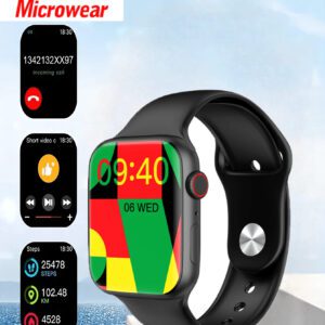 Microwear Montre connectée de 2,07 pouces avec écran tactile, pour hommes et femmes compatible avec les téléphones Android et iOS. Moniteur de fréquence cardiaque, suivi de l'oxygène dans le sang, moniteur de sommeil, tracker de fitness étanche IP68, argent