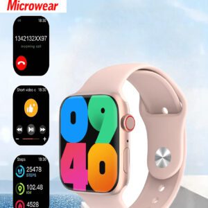 Microwear Montre connectée de 2,07 pouces avec écran tactile, pour hommes et femmes compatible avec les téléphones Android et iOS. Moniteur de fréquence cardiaque, suivi de l'oxygène dans le sang, moniteur de sommeil, tracker de fitness étanche IP68, argent