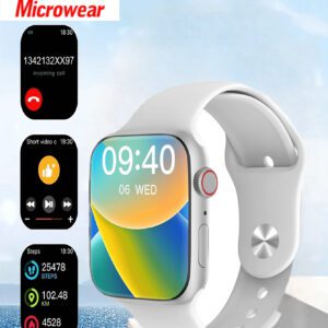 Microwear Montre connectée de 2,07 pouces avec écran tactile, pour hommes et femmes compatible avec les téléphones Android et iOS. Moniteur de fréquence cardiaque, suivi de l'oxygène dans le sang, moniteur de sommeil, tracker de fitness étanche IP68, argent