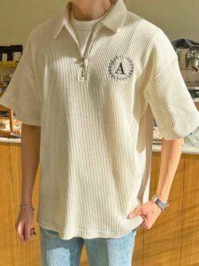 DAZY Homme Polo En Coton À Lettres Zippé Épaule Tombante – Image 4